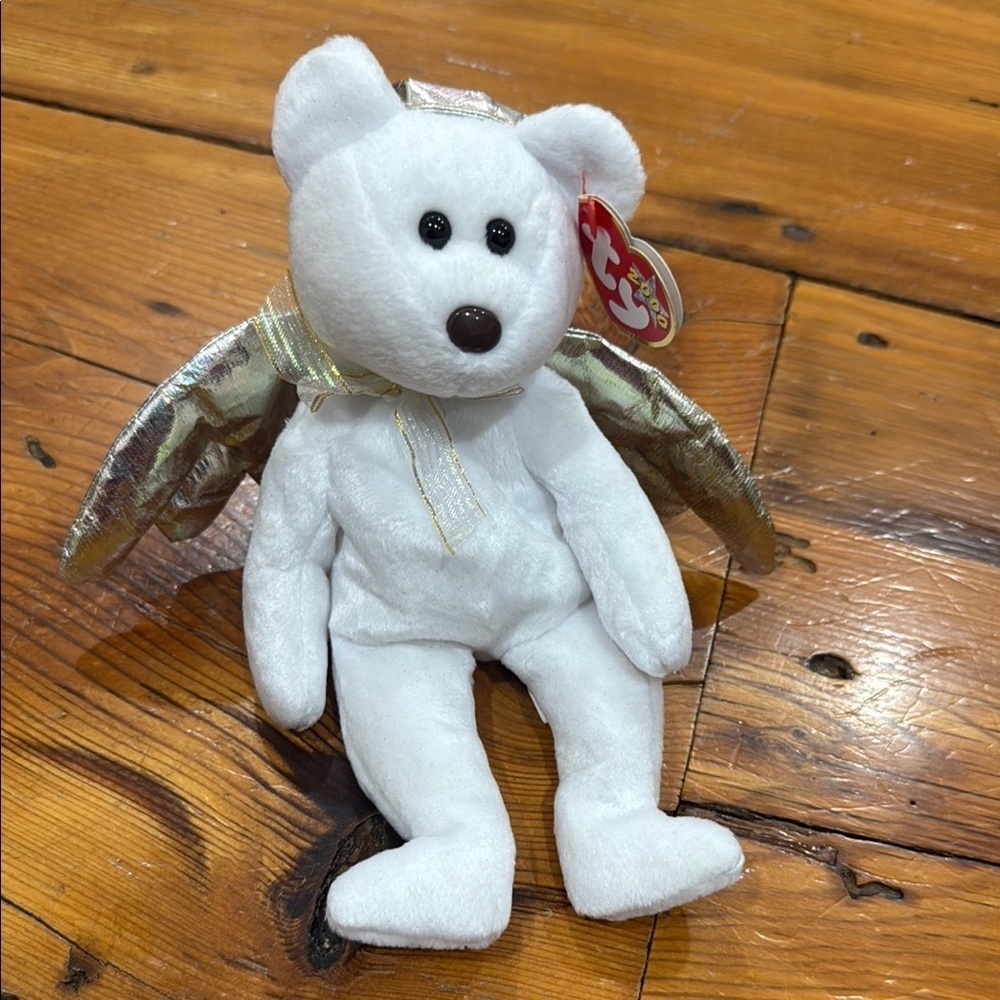 TY Beanie Baby Babies Angel Bear HALO 2 II 2000 Error Nose Brown